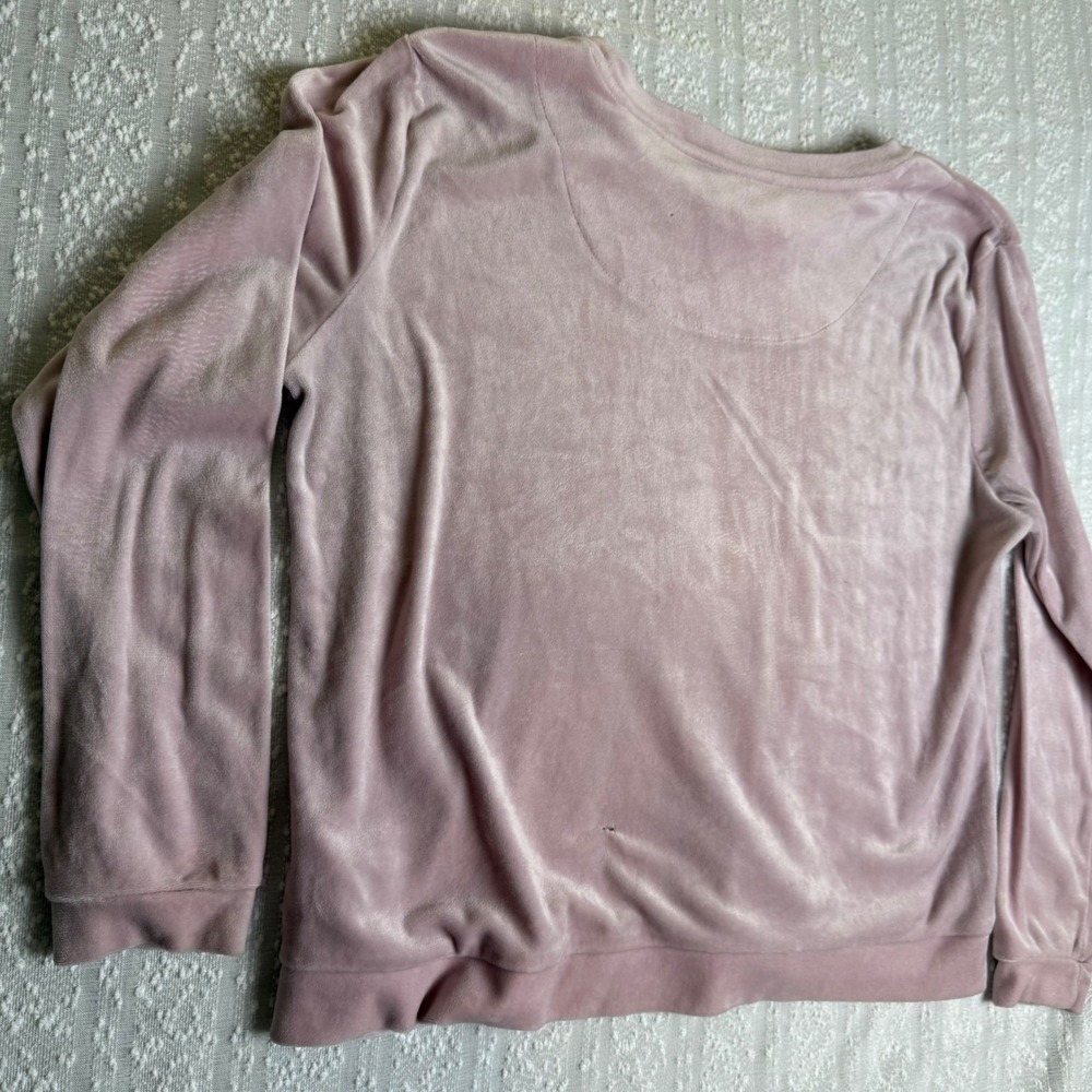 Juicy Couture Velour Pullover Sweater Pink Rhinestone Logo Crewneck Size M Y2K - Picture 11 of 16